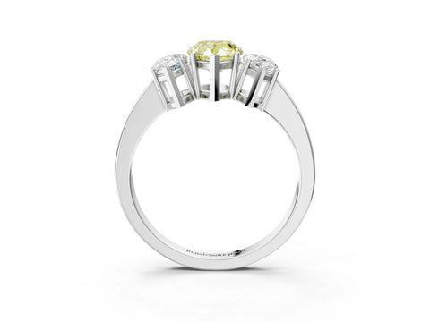 White gold Three-Stone Fancy Yellow Pear Cut Cut Diamond Engagement Ring with Flat Band and Four-Prong Setting_15
