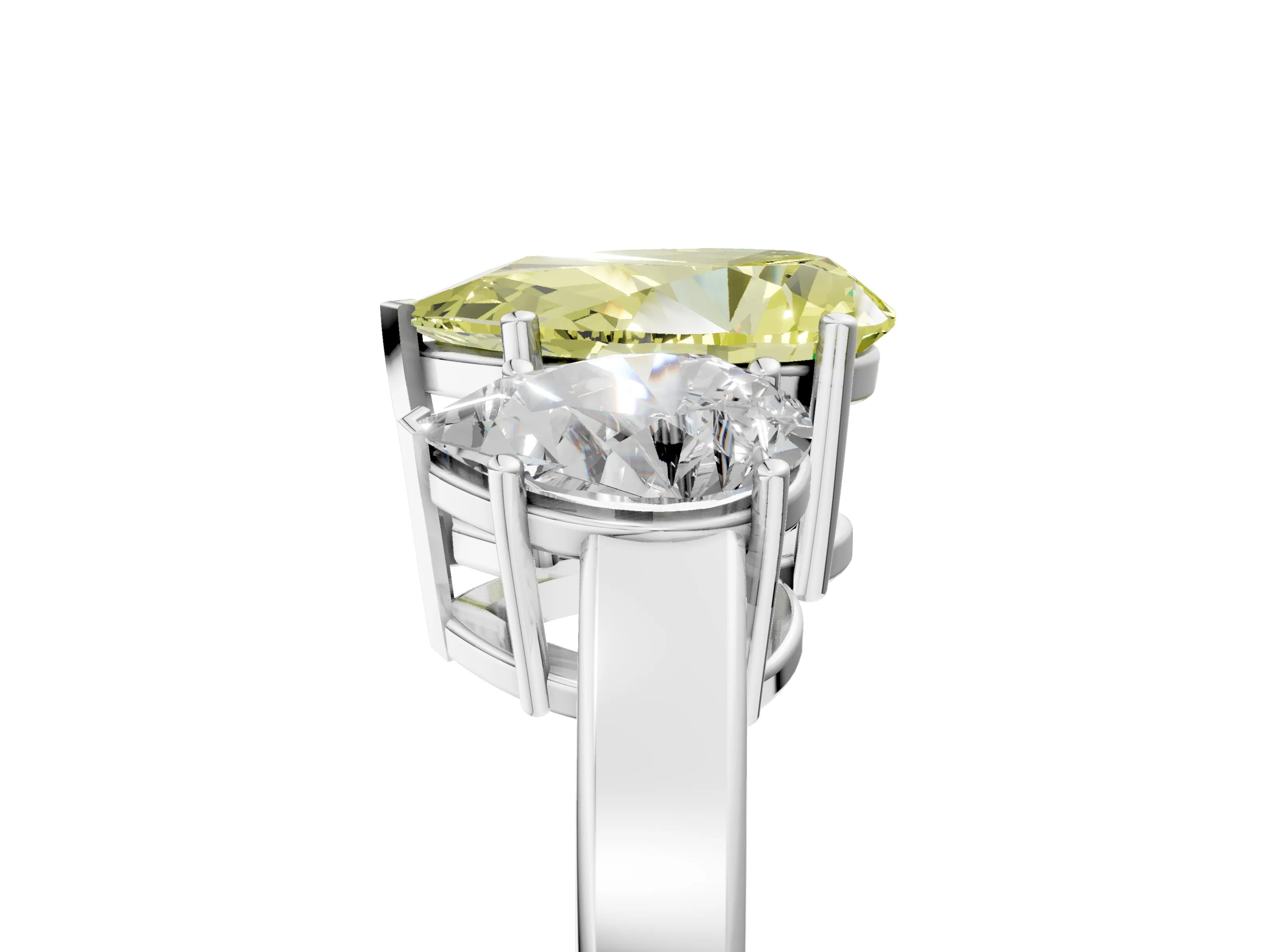 White gold Three-Stone Fancy Yellow Pear Cut Cut Diamond Engagement Ring with Flat Band and Four-Prong Setting_17