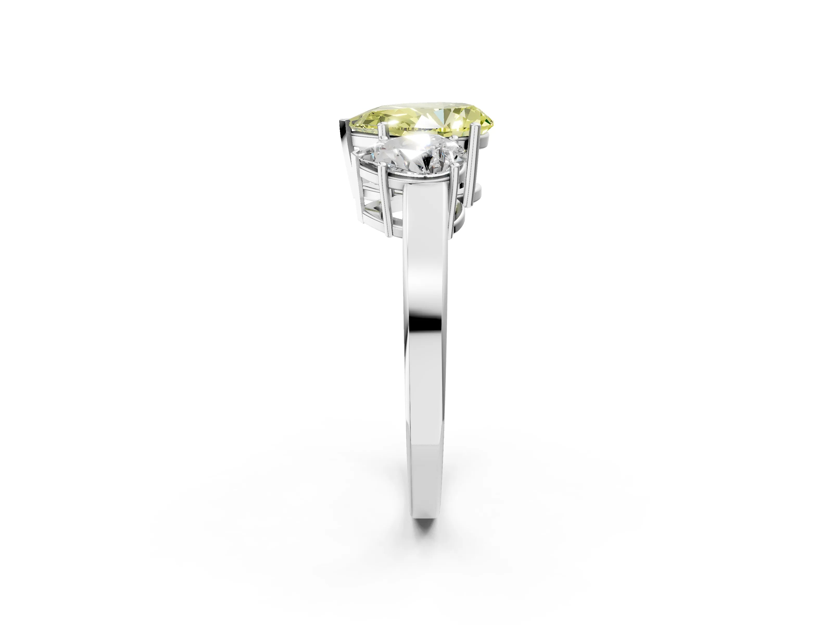 White gold Three-Stone Fancy Yellow Pear Cut Cut Diamond Engagement Ring with Flat Band and Four-Prong Setting_2