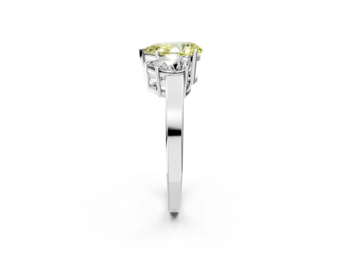 White gold Three-Stone Fancy Yellow Pear Cut Cut Diamond Engagement Ring with Flat Band and Four-Prong Setting_2