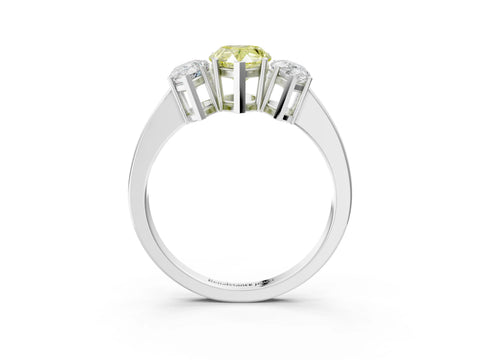 White gold Three-Stone Fancy Yellow Pear Cut Cut Diamond Engagement Ring with Flat Band and Four-Prong Setting_3