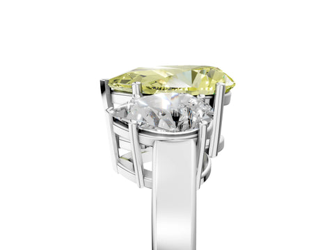 White gold Three-Stone Fancy Yellow Pear Cut Cut Diamond Engagement Ring with Flat Band and Four-Prong Setting_5