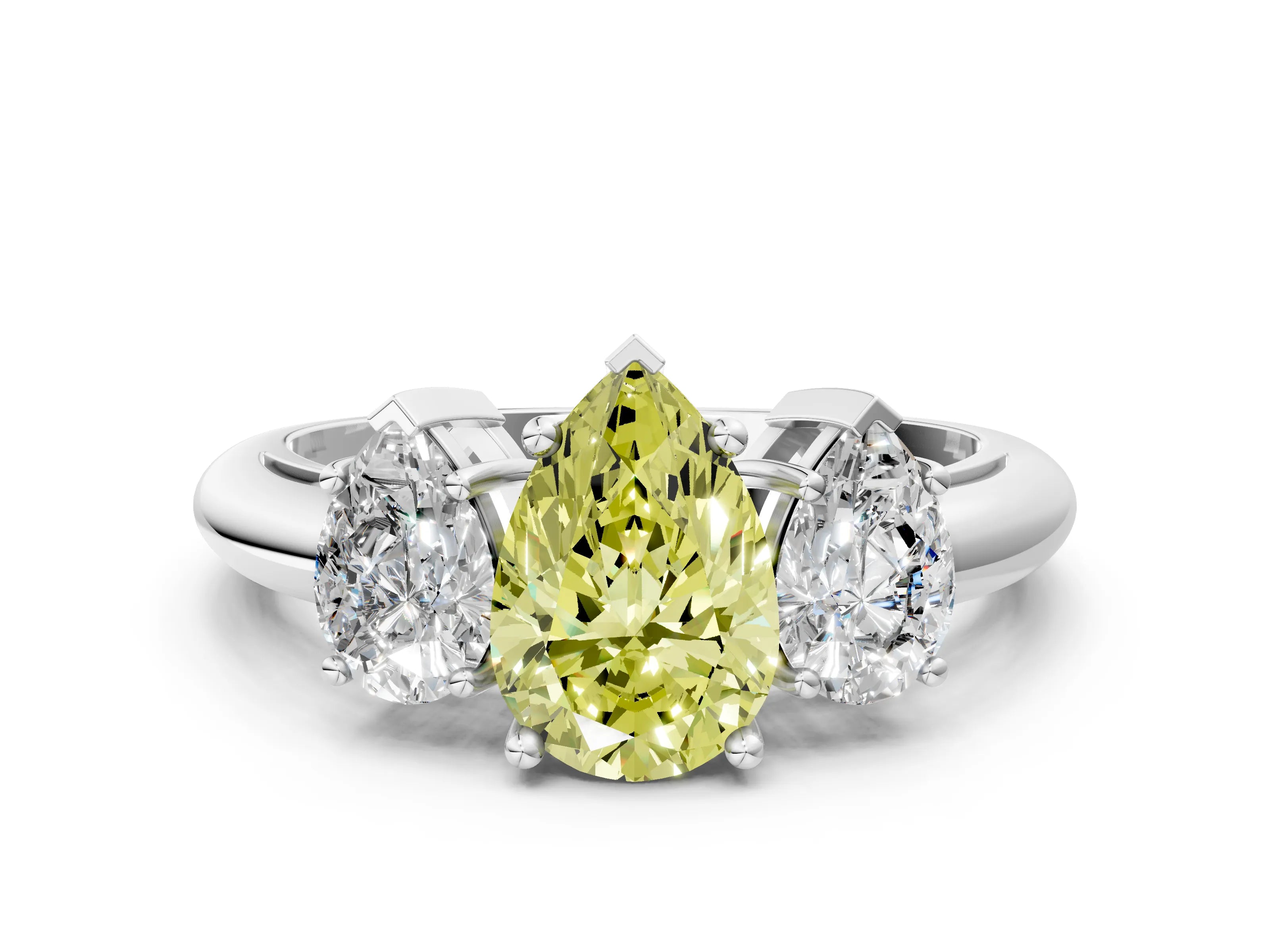 White gold Three-Stone Fancy Yellow Pear Cut Cut Diamond Engagement Ring with Prong Setting on a White Gold Band_12