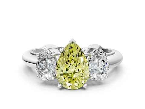 White gold Three-Stone Fancy Yellow Pear Cut Cut Diamond Engagement Ring with Prong Setting on a White Gold Band_12