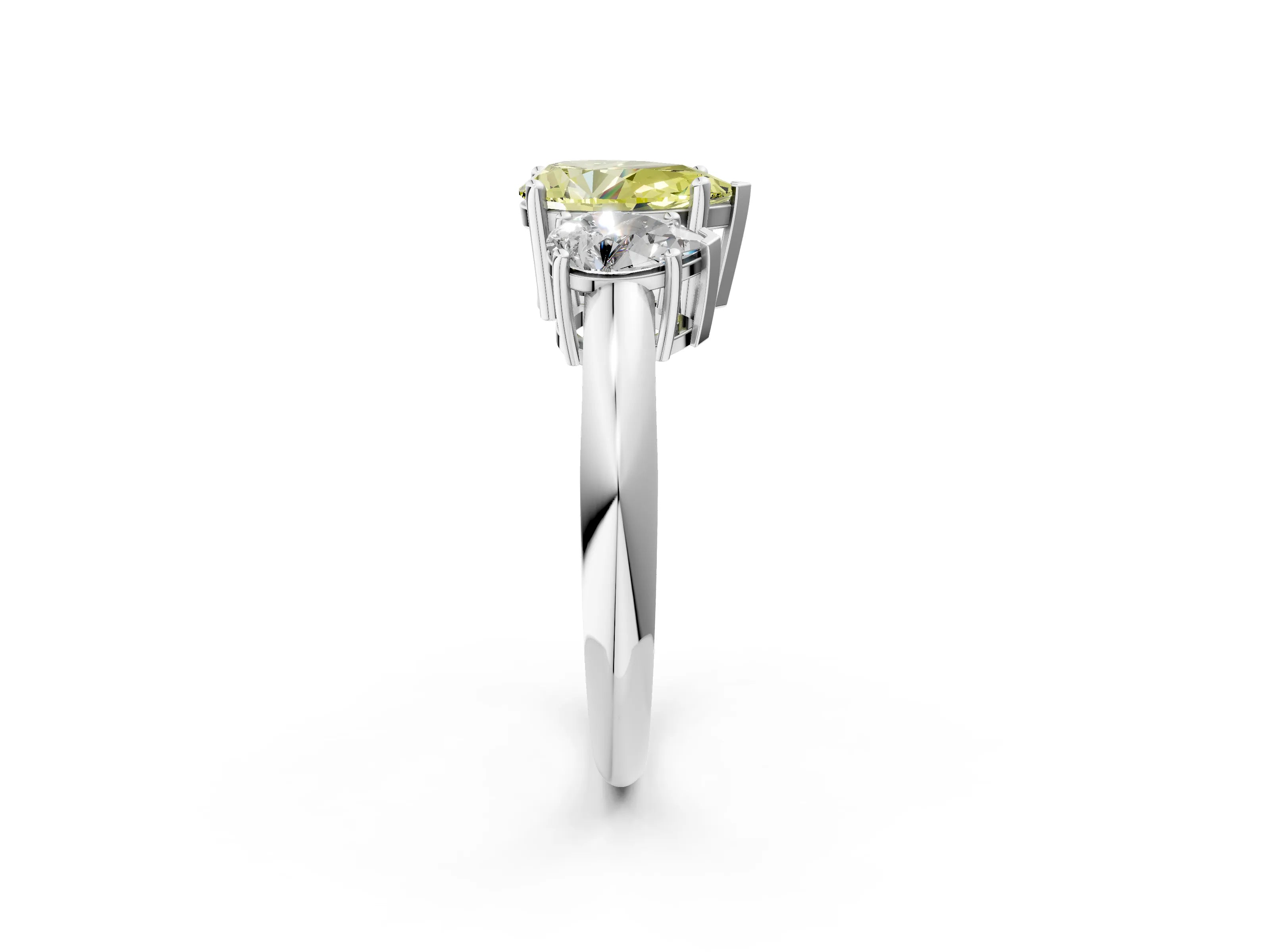 White gold Three-Stone Fancy Yellow Pear Cut Cut Diamond Engagement Ring with Prong Setting on a White Gold Band_14