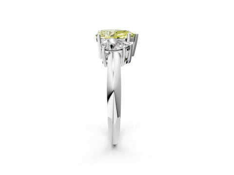 White gold Three-Stone Fancy Yellow Pear Cut Cut Diamond Engagement Ring with Prong Setting on a White Gold Band_14
