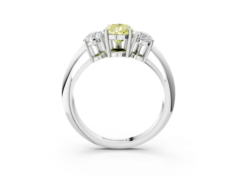 White gold Three-Stone Fancy Yellow Pear Cut Cut Diamond Engagement Ring with Prong Setting on a White Gold Band_15