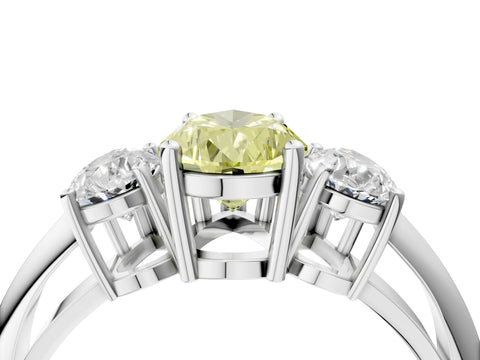 White gold Three-Stone Fancy Yellow Pear Cut Cut Diamond Engagement Ring with Prong Setting on a White Gold Band_16
