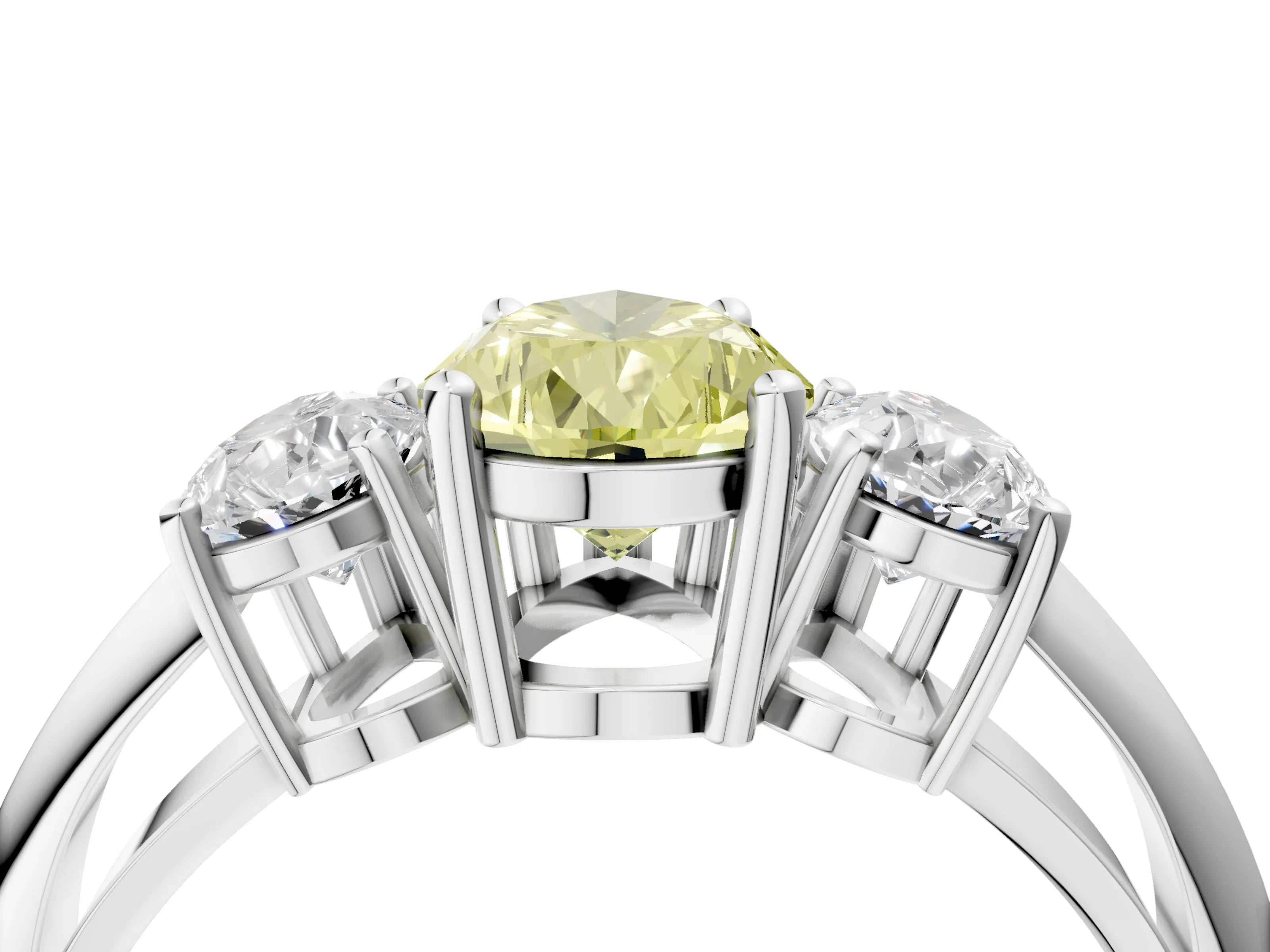 White gold Three-Stone Fancy Yellow Pear Cut Cut Diamond Engagement Ring with Prong Setting on a White Gold Band_16