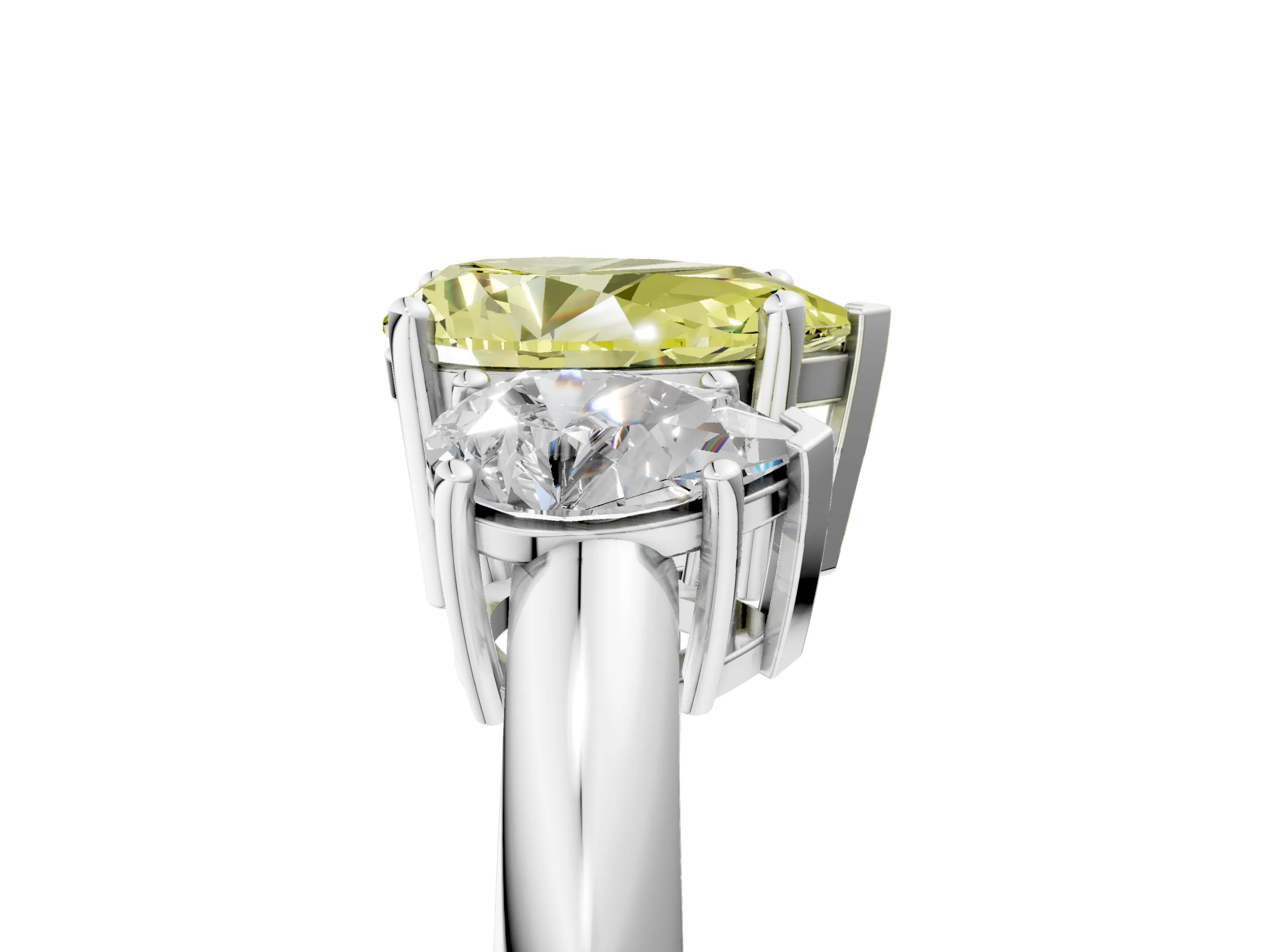 White gold Three-Stone Fancy Yellow Pear Cut Cut Diamond Engagement Ring with Prong Setting on a White Gold Band_17