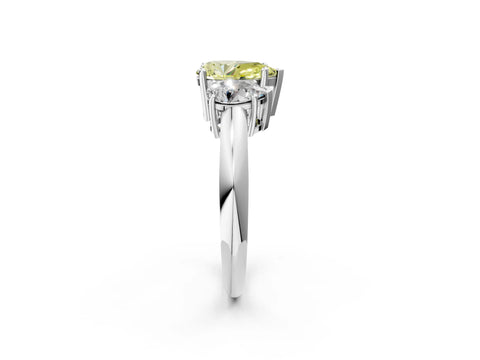 White gold Three-Stone Fancy Yellow Pear Cut Cut Diamond Engagement Ring with Prong Setting on a White Gold Band_2