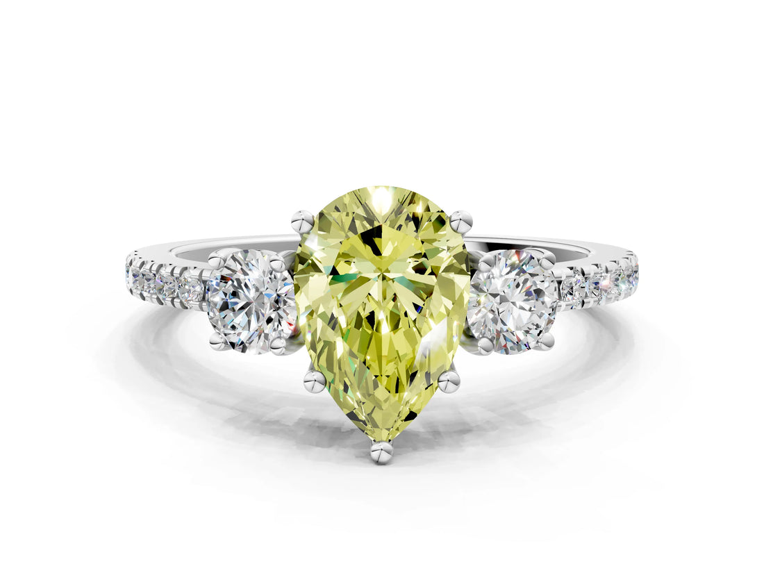 White gold Three-Stone Fancy Yellow Pear Cut Cut Diamond Pavé Band with Prong Setting_27