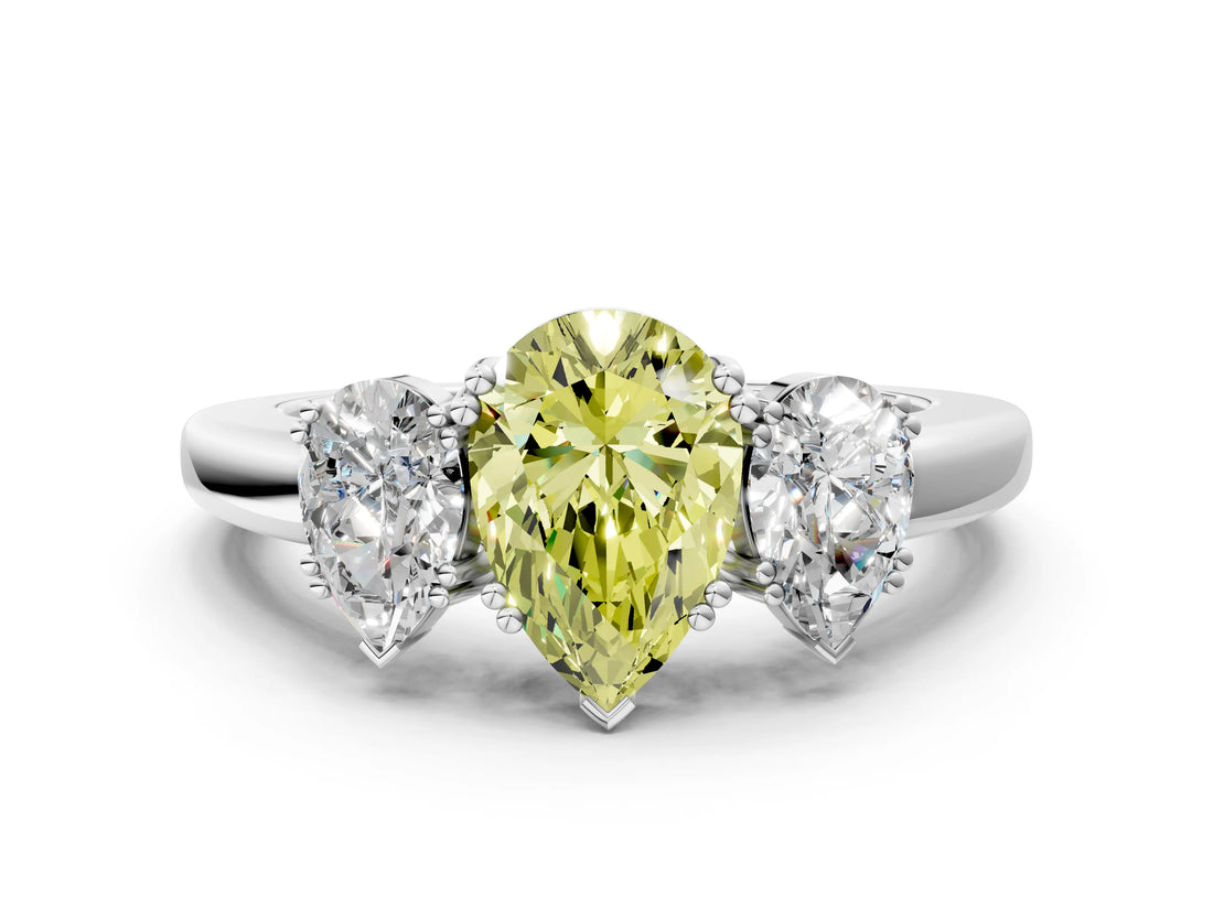 White gold Three-Stone Fancy Yellow Pear Cut Cut Diamond Ring with Channel Set Band and Four-Prong Setting_12