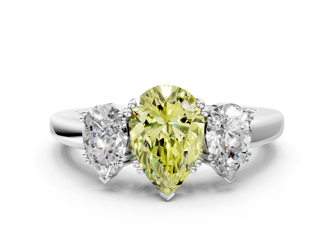White gold Three-Stone Fancy Yellow Pear Cut Cut Diamond Ring with Channel Set Band and Four-Prong Setting_36