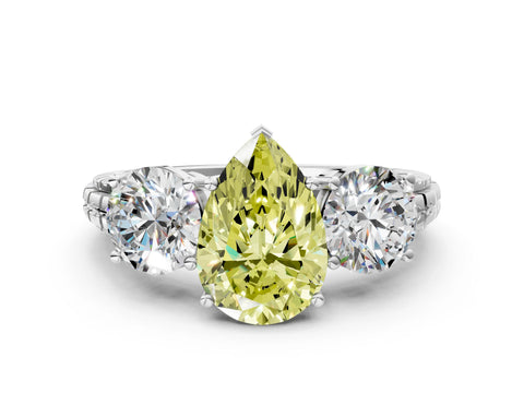 White gold Three-Stone Fancy Yellow Pear Cut Cut Diamond Ring with Channel-Set Band and Prong Setting_12