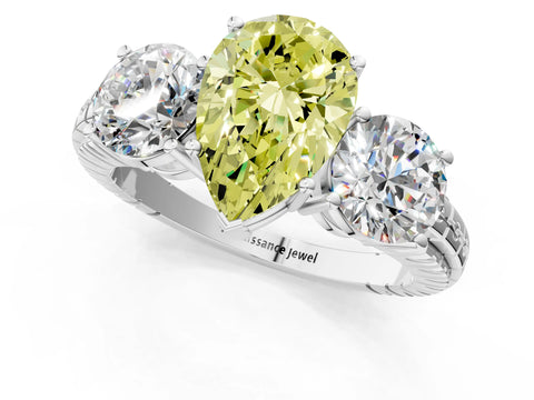 White gold Three-Stone Fancy Yellow Pear Cut Cut Diamond Ring with Channel-Set Band and Prong Setting_13