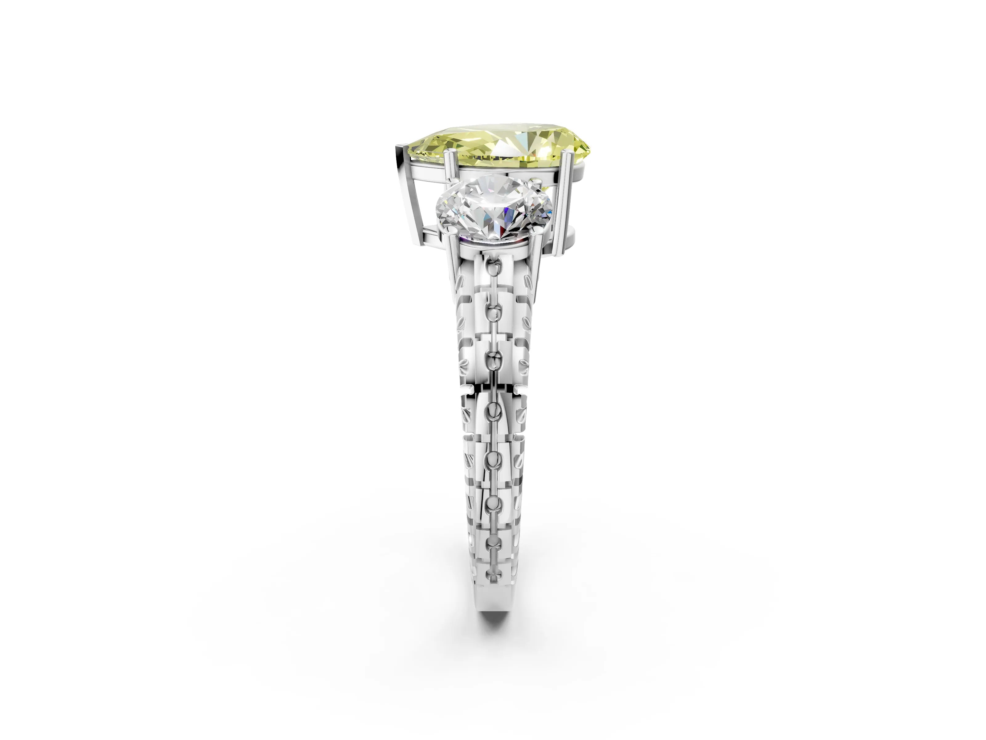 White gold Three-Stone Fancy Yellow Pear Cut Cut Diamond Ring with Channel-Set Band and Prong Setting_14