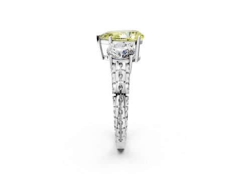 White gold Three-Stone Fancy Yellow Pear Cut Cut Diamond Ring with Channel-Set Band and Prong Setting_14