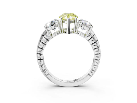 White gold Three-Stone Fancy Yellow Pear Cut Cut Diamond Ring with Channel-Set Band and Prong Setting_15