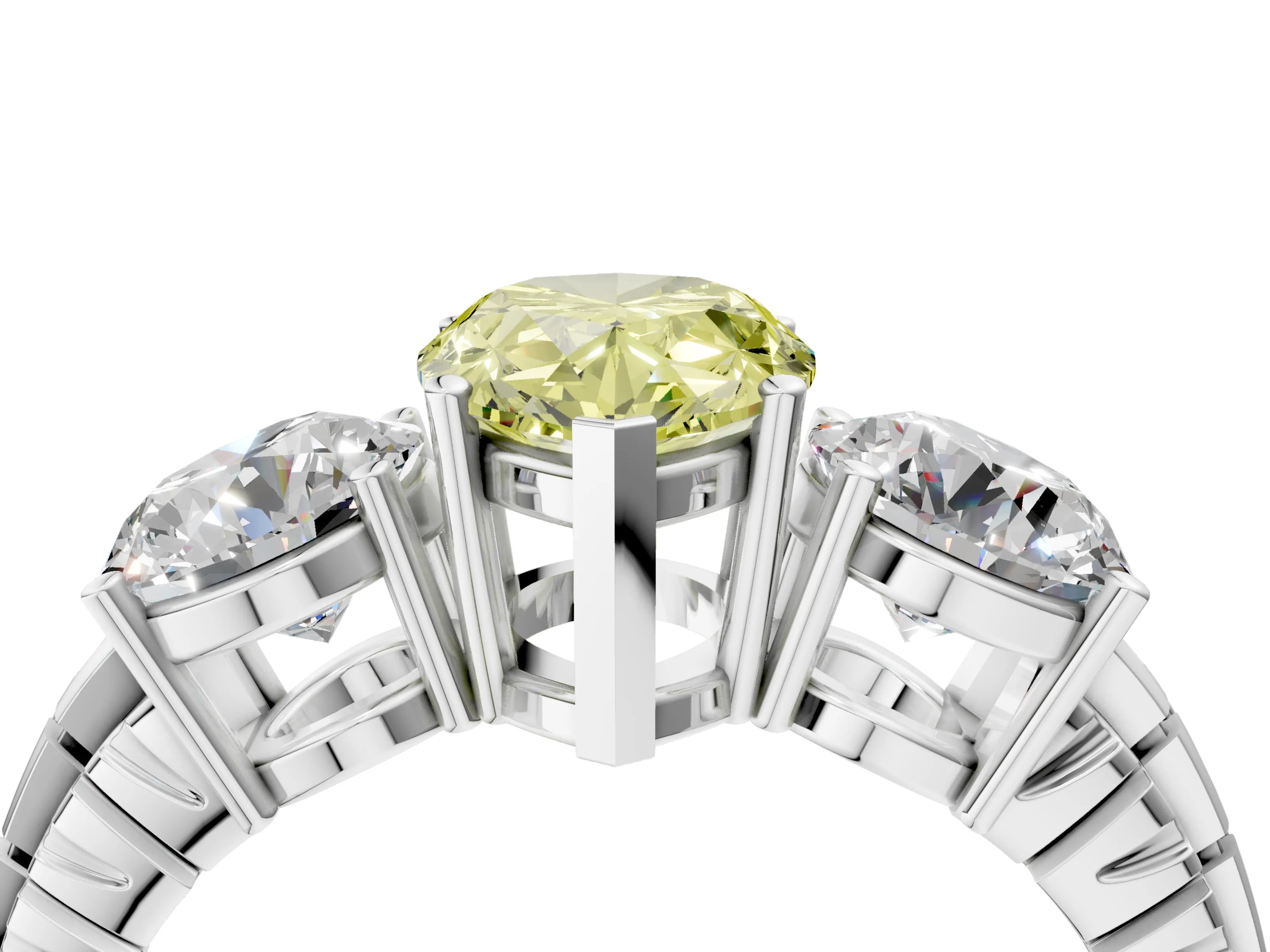White gold Three-Stone Fancy Yellow Pear Cut Cut Diamond Ring with Channel-Set Band and Prong Setting_16