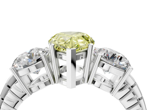 White gold Three-Stone Fancy Yellow Pear Cut Cut Diamond Ring with Channel-Set Band and Prong Setting_16