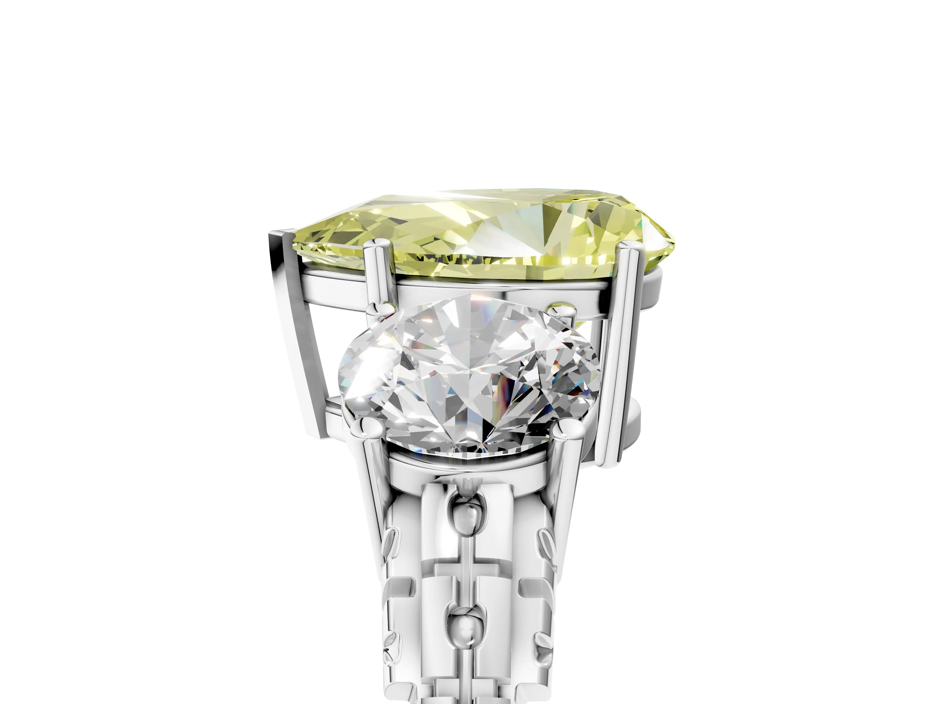 White gold Three-Stone Fancy Yellow Pear Cut Cut Diamond Ring with Channel-Set Band and Prong Setting_17