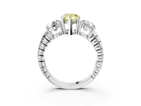 White gold Three-Stone Fancy Yellow Pear Cut Cut Diamond Ring with Channel-Set Band and Prong Setting_3