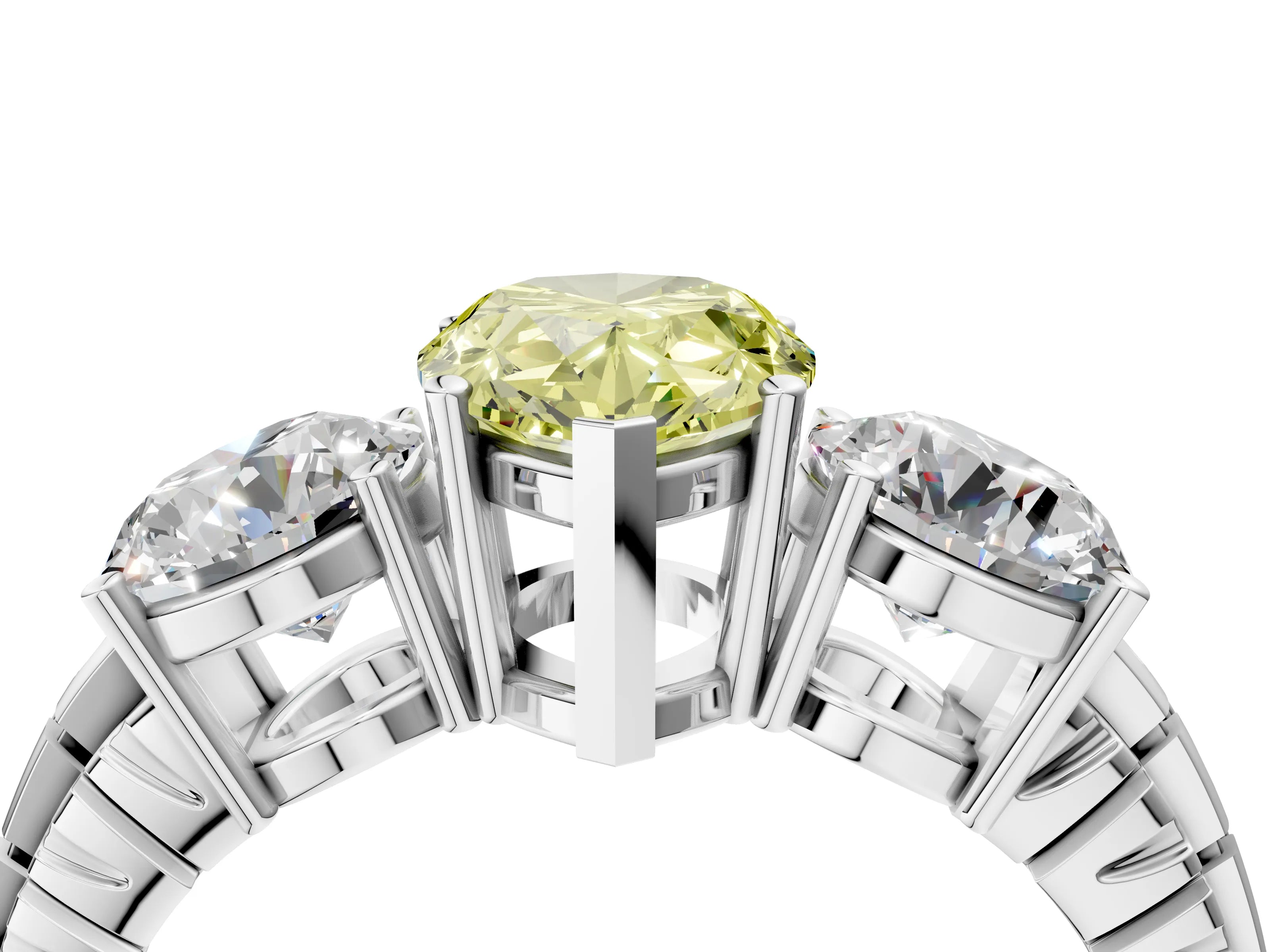 White gold Three-Stone Fancy Yellow Pear Cut Cut Diamond Ring with Channel-Set Band and Prong Setting_4