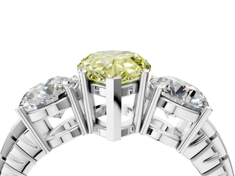 White gold Three-Stone Fancy Yellow Pear Cut Cut Diamond Ring with Channel-Set Band and Prong Setting_4