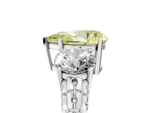 White gold Three-Stone Fancy Yellow Pear Cut Cut Diamond Ring with Channel-Set Band and Prong Setting_5