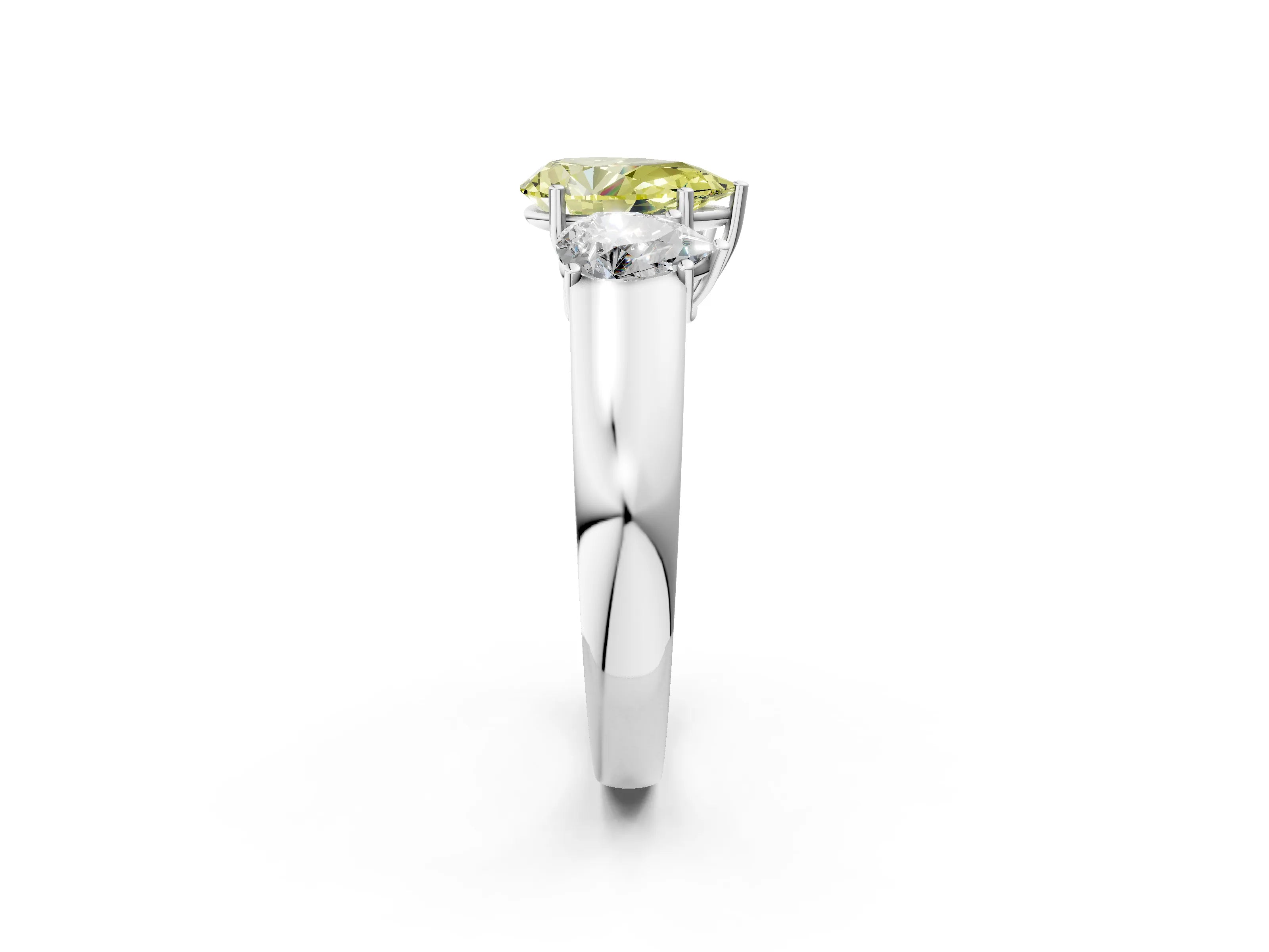 White gold Three-Stone Fancy Yellow Pear Cut Cut Diamond Ring with Prong Setting and Classic Band_2