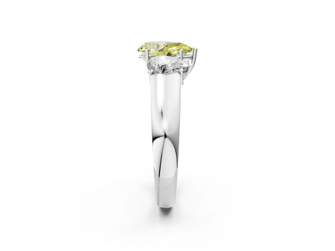 White gold Three-Stone Fancy Yellow Pear Cut Cut Diamond Ring with Prong Setting and Classic Band_2
