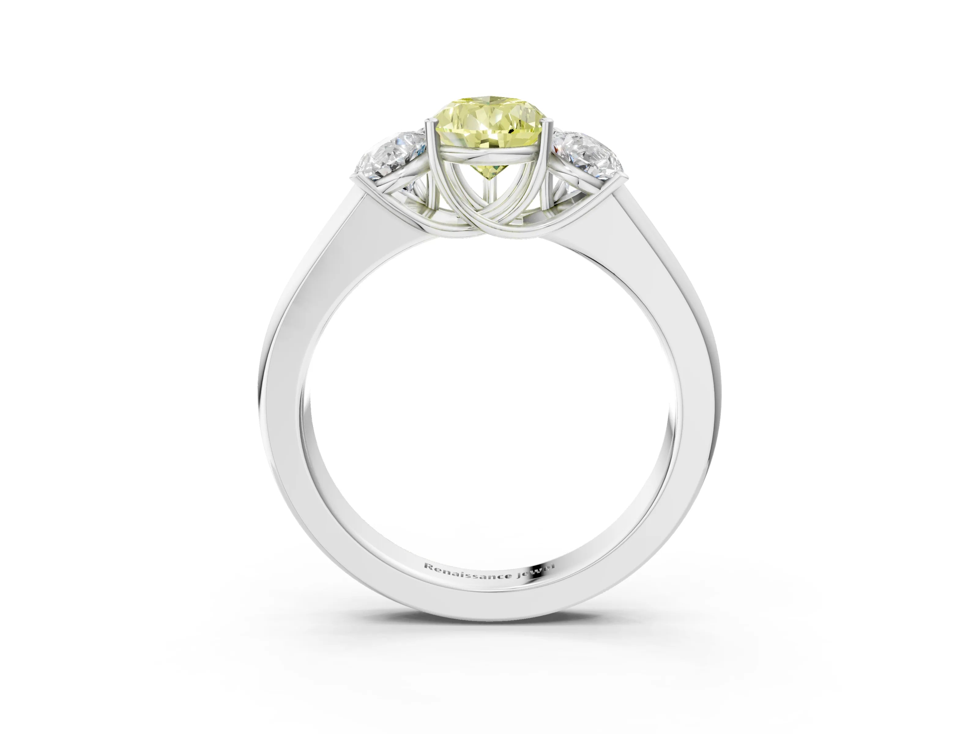 White gold Three-Stone Fancy Yellow Pear Cut Cut Diamond Ring with Prong Setting and Classic Band_3