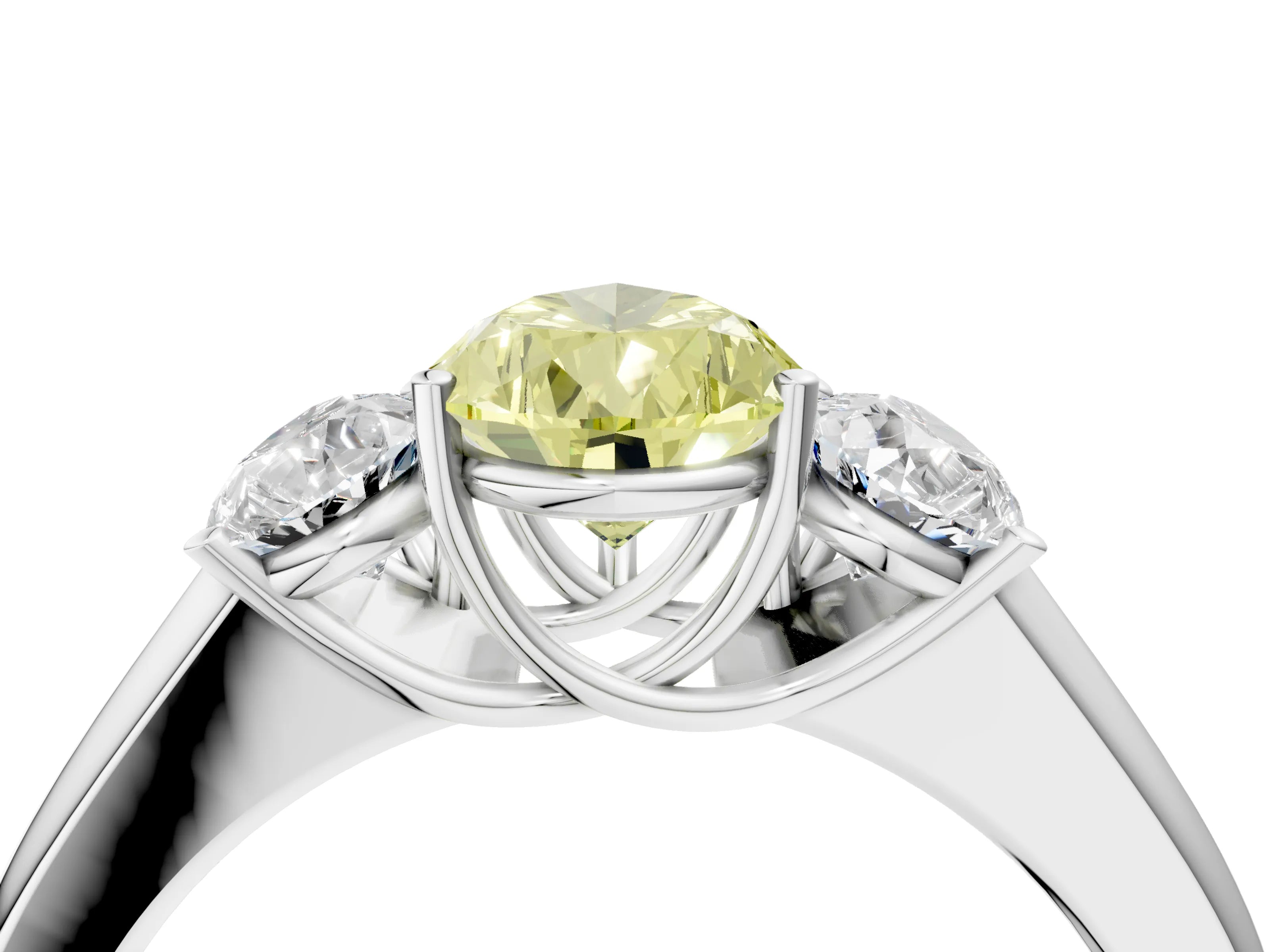 White gold Three-Stone Fancy Yellow Pear Cut Cut Diamond Ring with Prong Setting and Classic Band_4