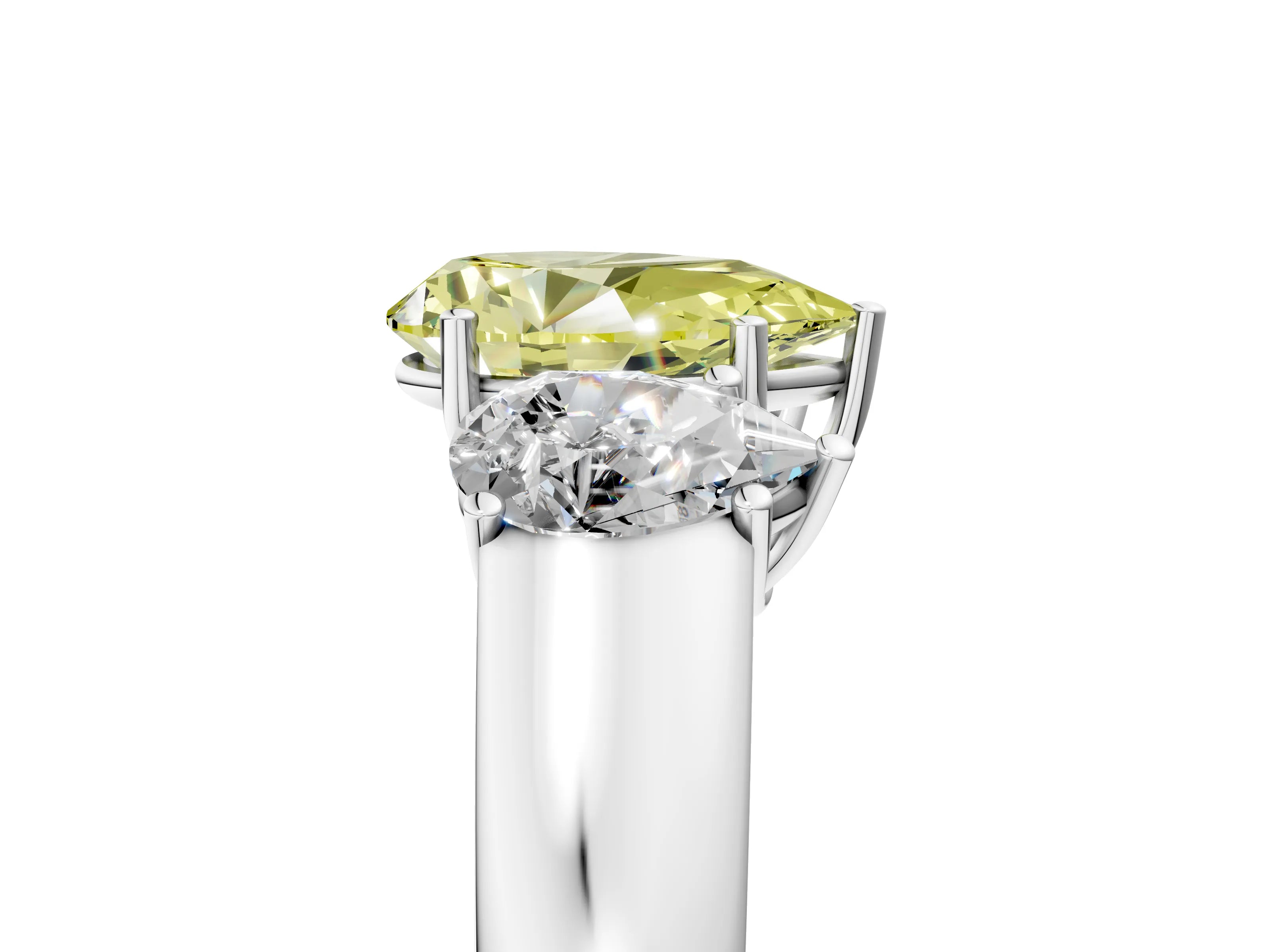 White gold Three-Stone Fancy Yellow Pear Cut Cut Diamond Ring with Prong Setting and Classic Band_5