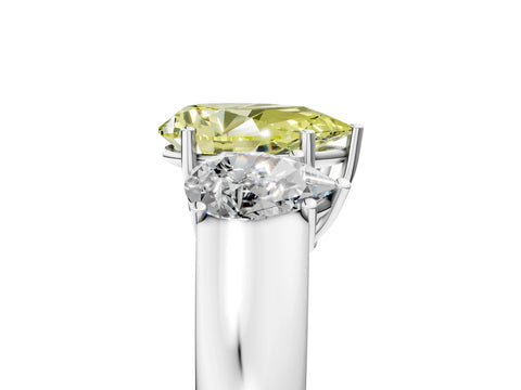 White gold Three-Stone Fancy Yellow Pear Cut Cut Diamond Ring with Prong Setting and Classic Band_5