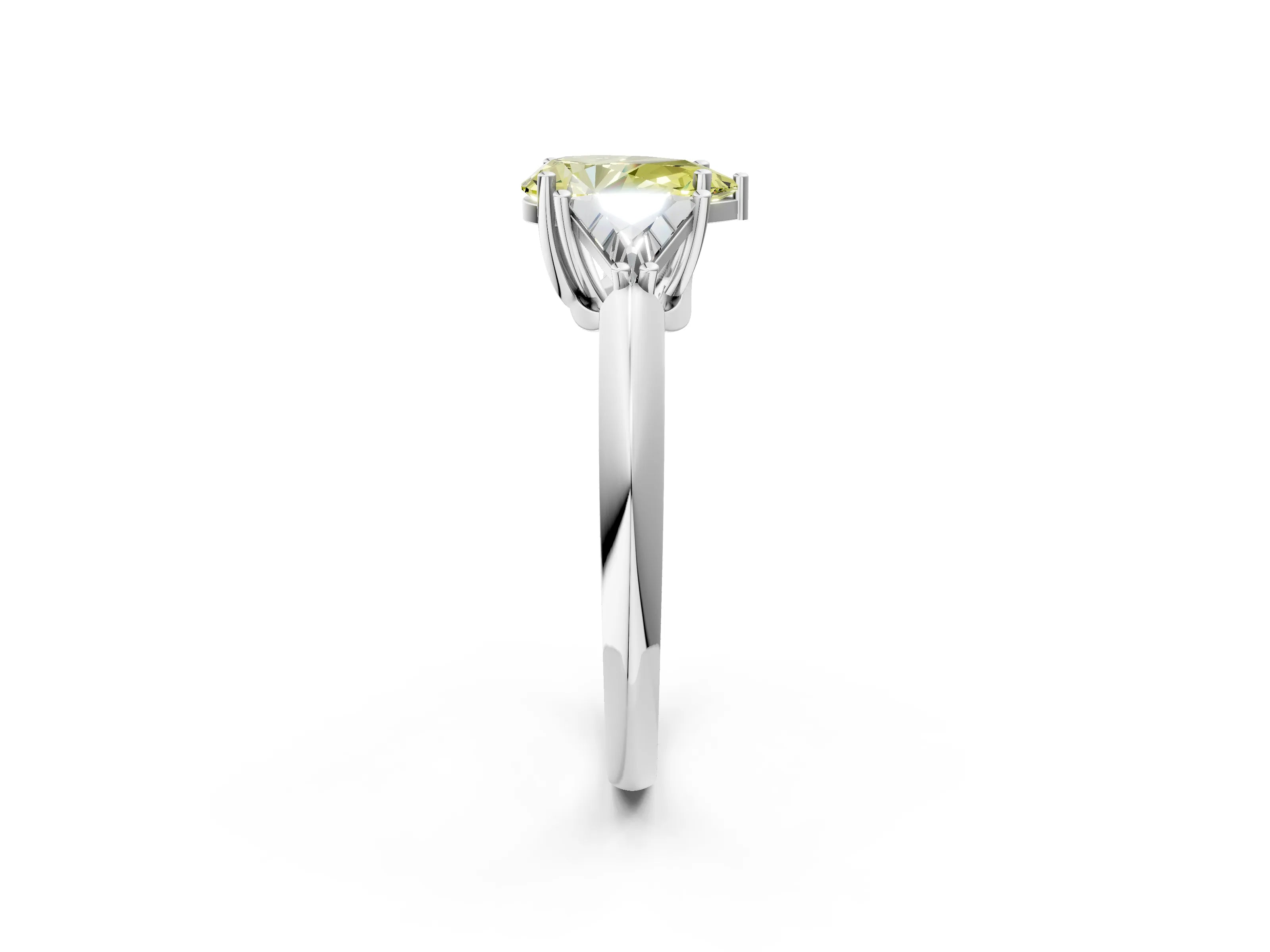 White gold Three-Stone Fancy Yellow Pear Cut Cut Diamond Ring with Trillion Side Stones and Four-Prong Setting_13