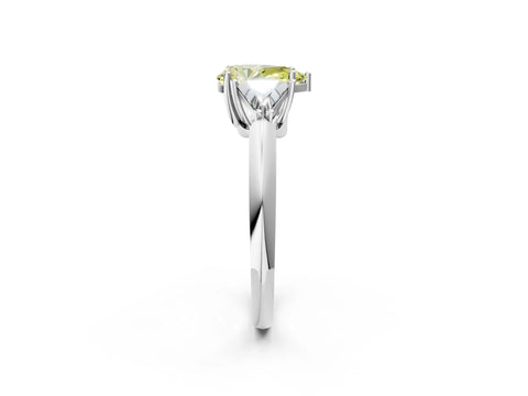 White gold Three-Stone Fancy Yellow Pear Cut Cut Diamond Ring with Trillion Side Stones and Four-Prong Setting_13