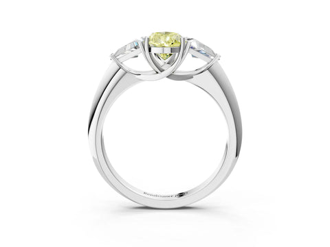White gold Three-Stone Fancy Yellow Pear Cut Cut Diamond Ring with Trillion Side Stones and Four-Prong Setting_14