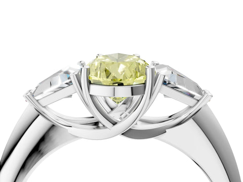 White gold Three-Stone Fancy Yellow Pear Cut Cut Diamond Ring with Trillion Side Stones and Four-Prong Setting_15