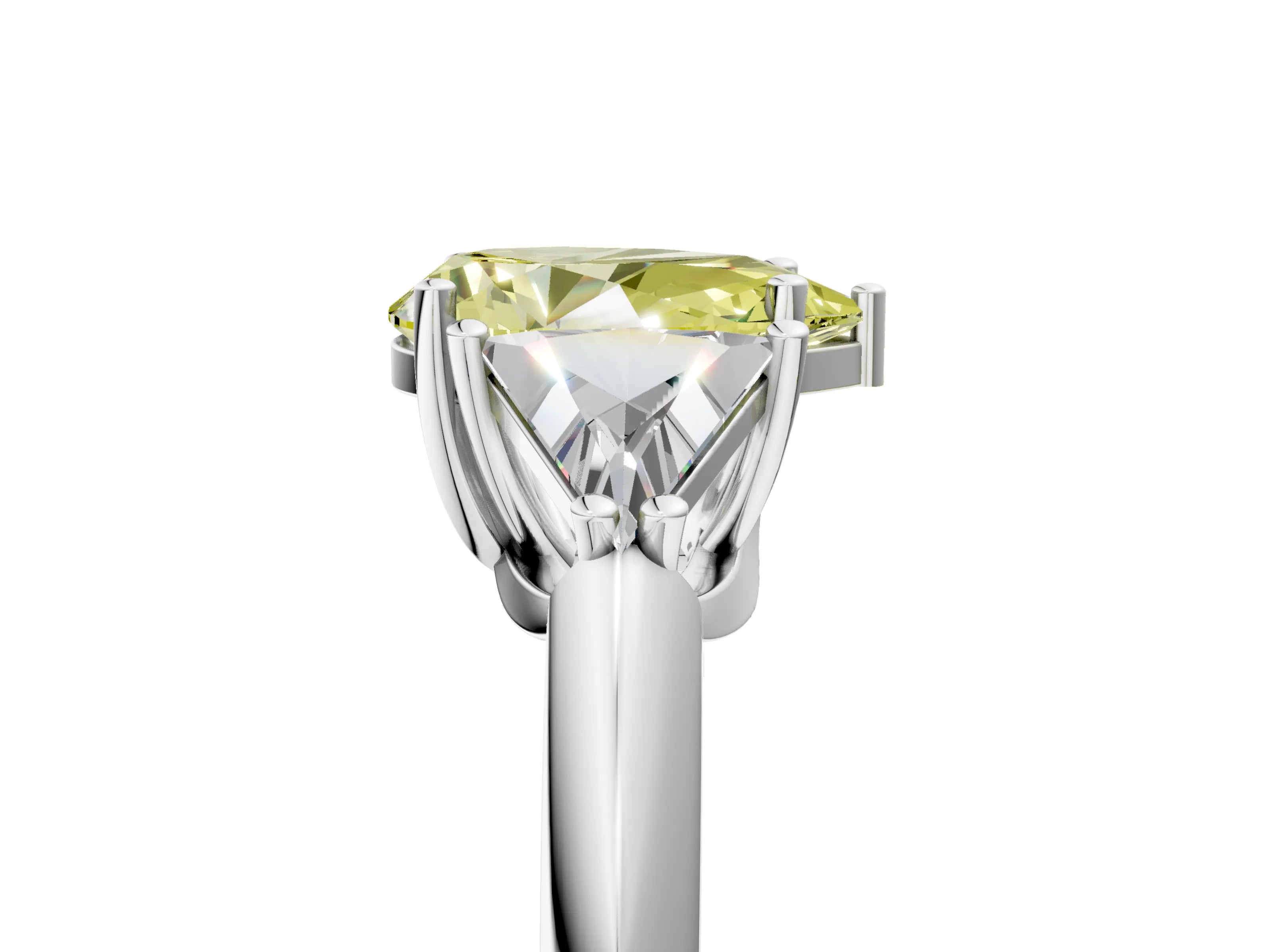White gold Three-Stone Fancy Yellow Pear Cut Cut Diamond Ring with Trillion Side Stones and Four-Prong Setting_16