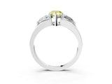 White gold Three-Stone Fancy Yellow Pear Cut Cut Diamond Ring with Trillion Side Stones on a Split Shank Band_3