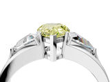 White gold Three-Stone Fancy Yellow Pear Cut Cut Diamond Ring with Trillion Side Stones on a Split Shank Band_4