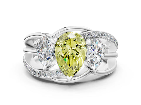 White gold Three-Stone Fancy Yellow Pear Cut Cut Diamond Split Shank Prong Set Ring_12