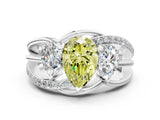 White gold Three-Stone Fancy Yellow Pear Cut Cut Diamond Split Shank Prong Set Ring_12