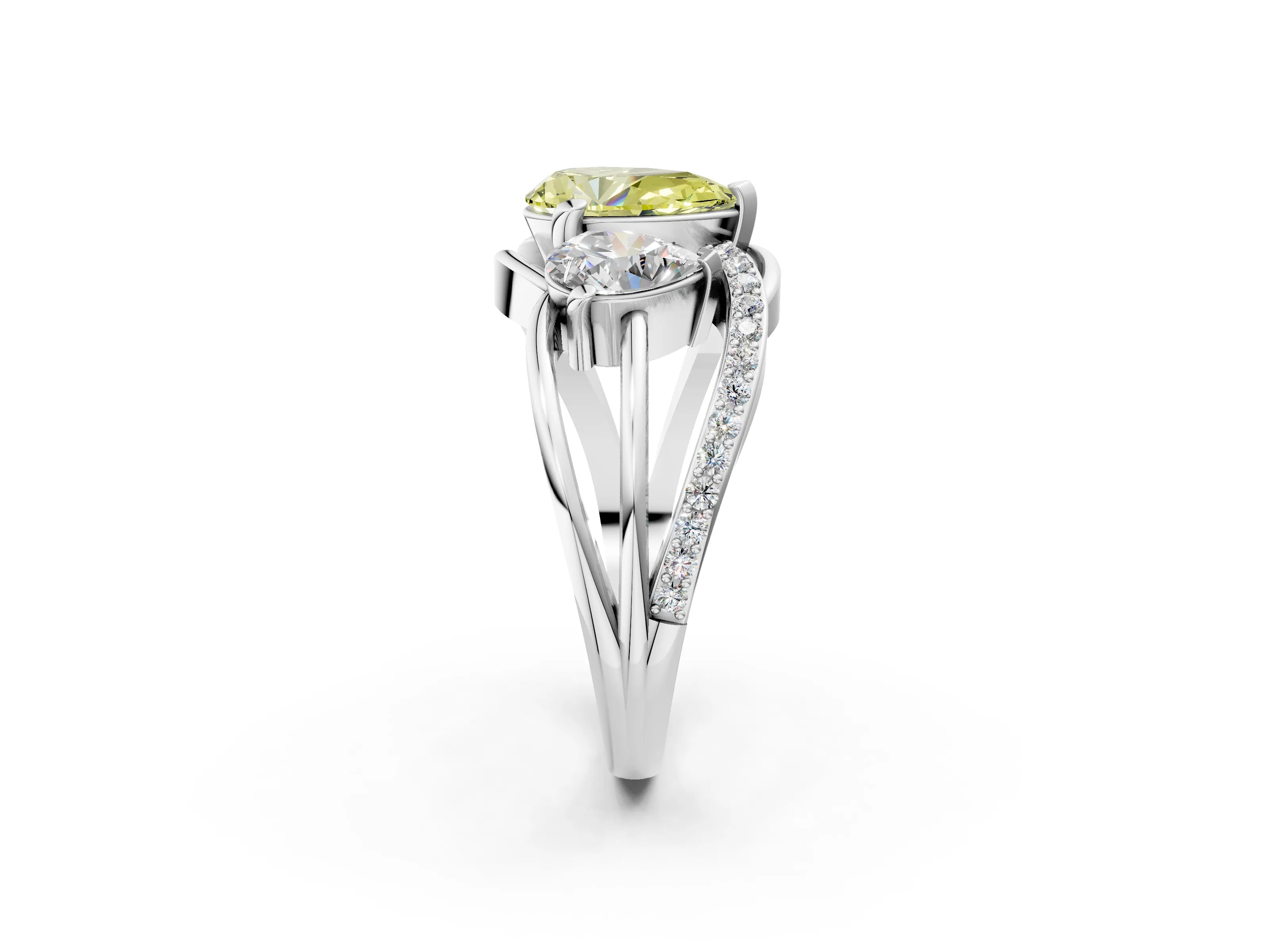 White gold Three-Stone Fancy Yellow Pear Cut Cut Diamond Split Shank Prong Set Ring_14