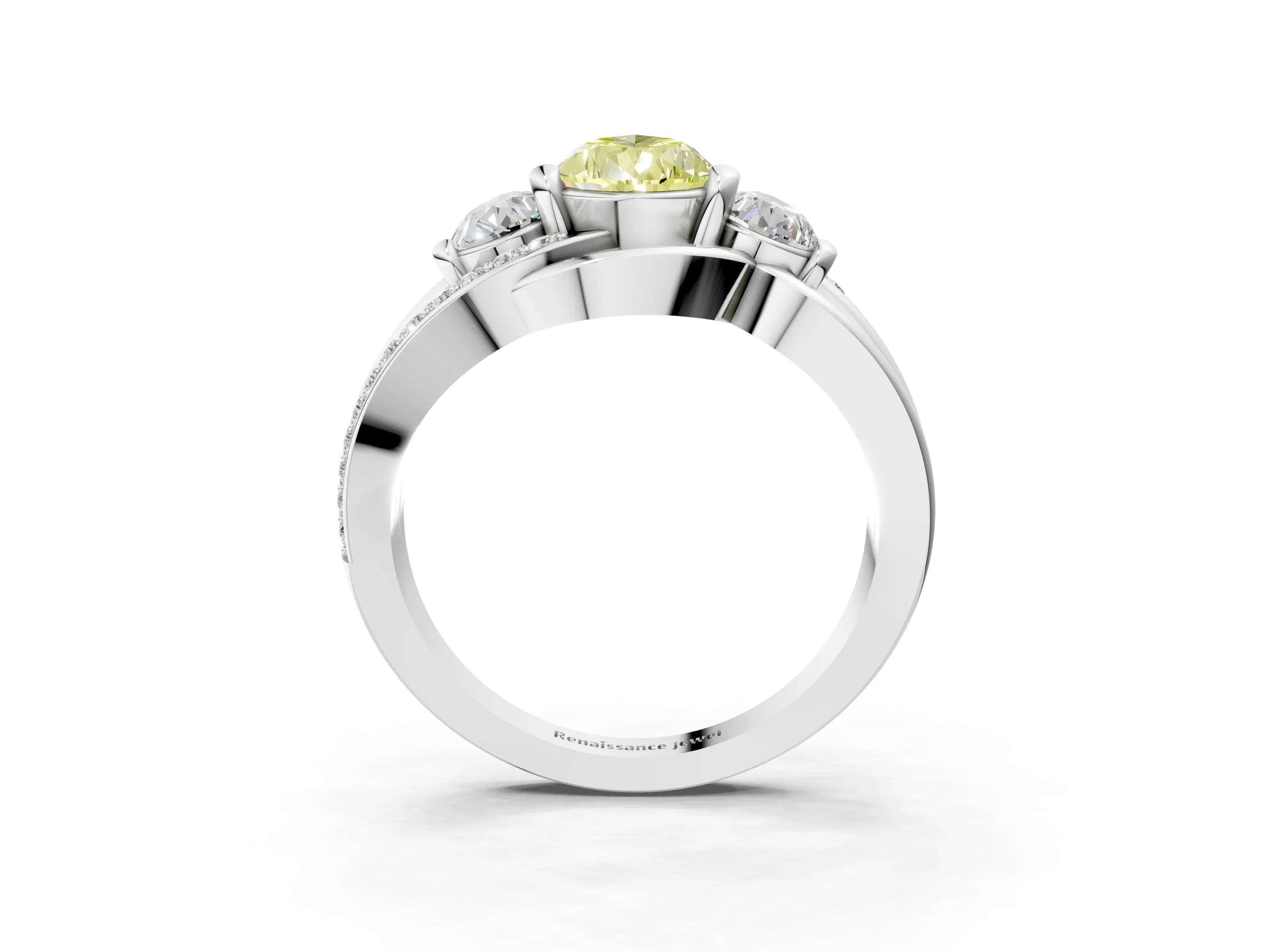 White gold Three-Stone Fancy Yellow Pear Cut Cut Diamond Split Shank Prong Set Ring_15
