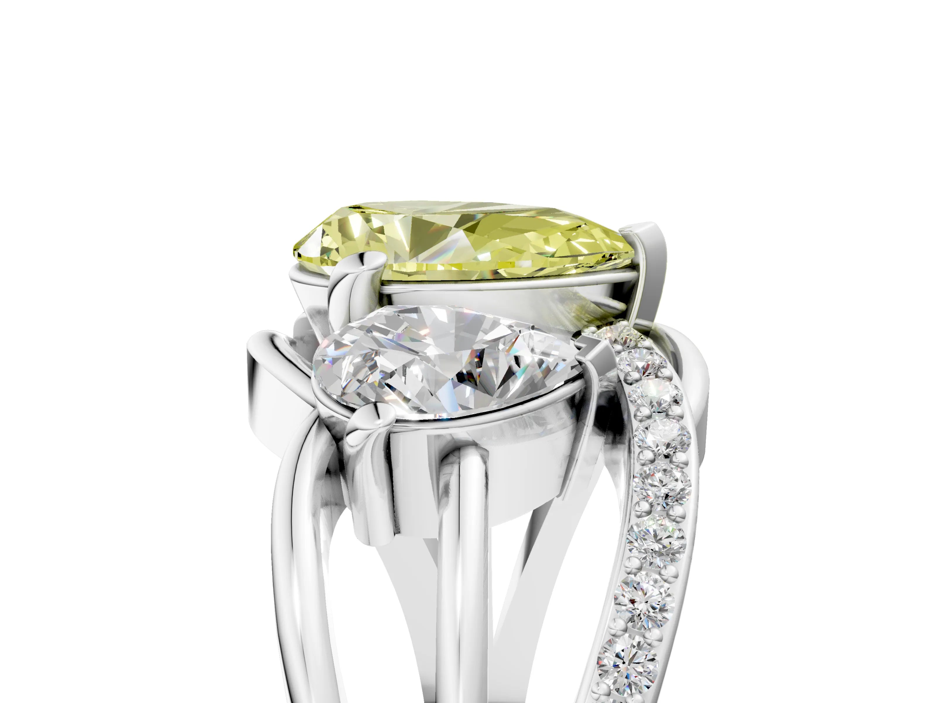 White gold Three-Stone Fancy Yellow Pear Cut Cut Diamond Split Shank Prong Set Ring_17