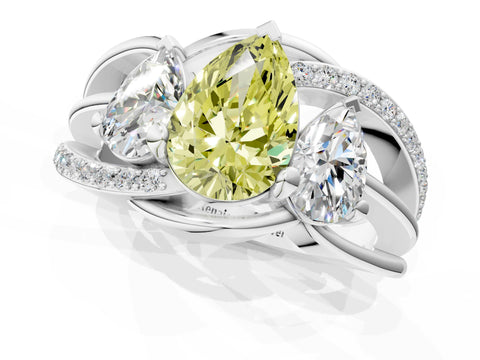 White gold Three-Stone Fancy Yellow Pear Cut Cut Diamond Split Shank Prong Set Ring_1