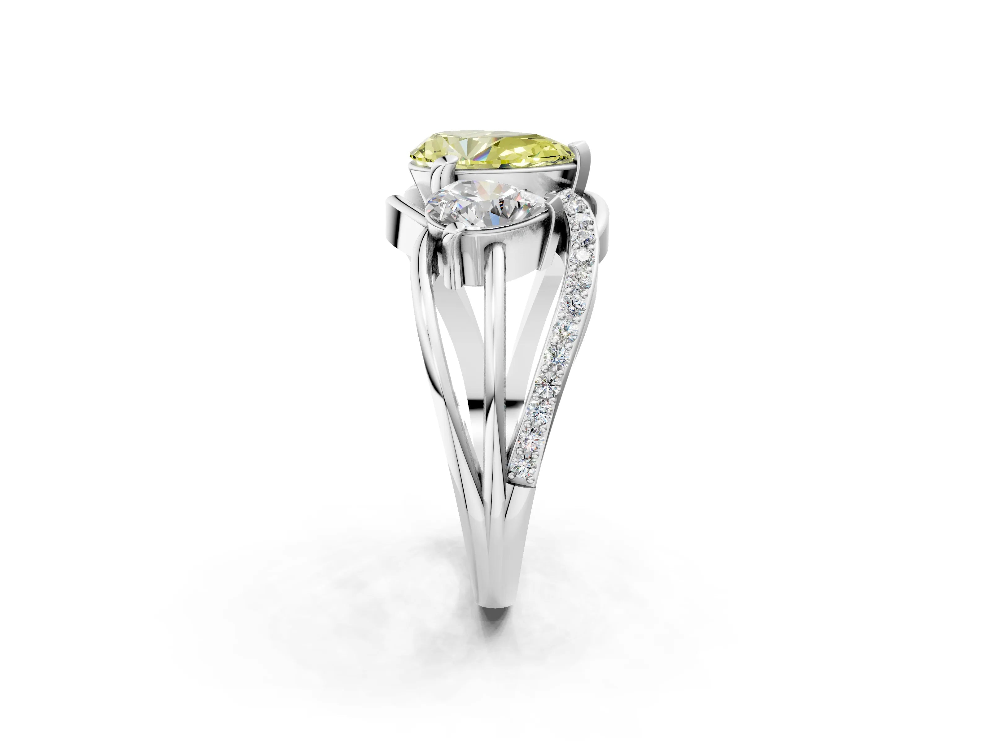 White gold Three-Stone Fancy Yellow Pear Cut Cut Diamond Split Shank Prong Set Ring_2